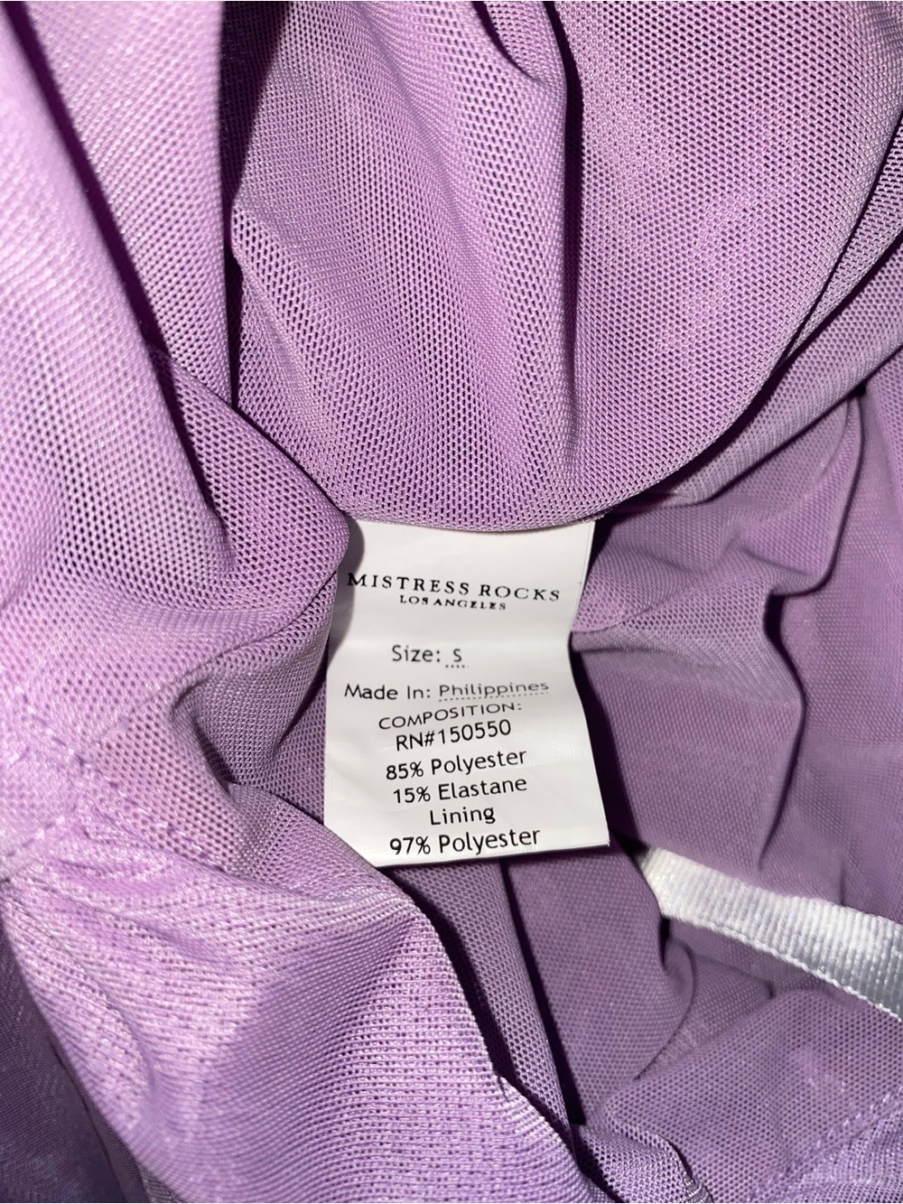 Mistress Rocks 'Lovers' Lilac Cutout Ruched Mesh Mini Dress - Pastel Purple - Picture 6 of 6